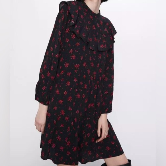 Zara Size M Black Ruffled Mini Dress (i108) - Picture 11 of 11